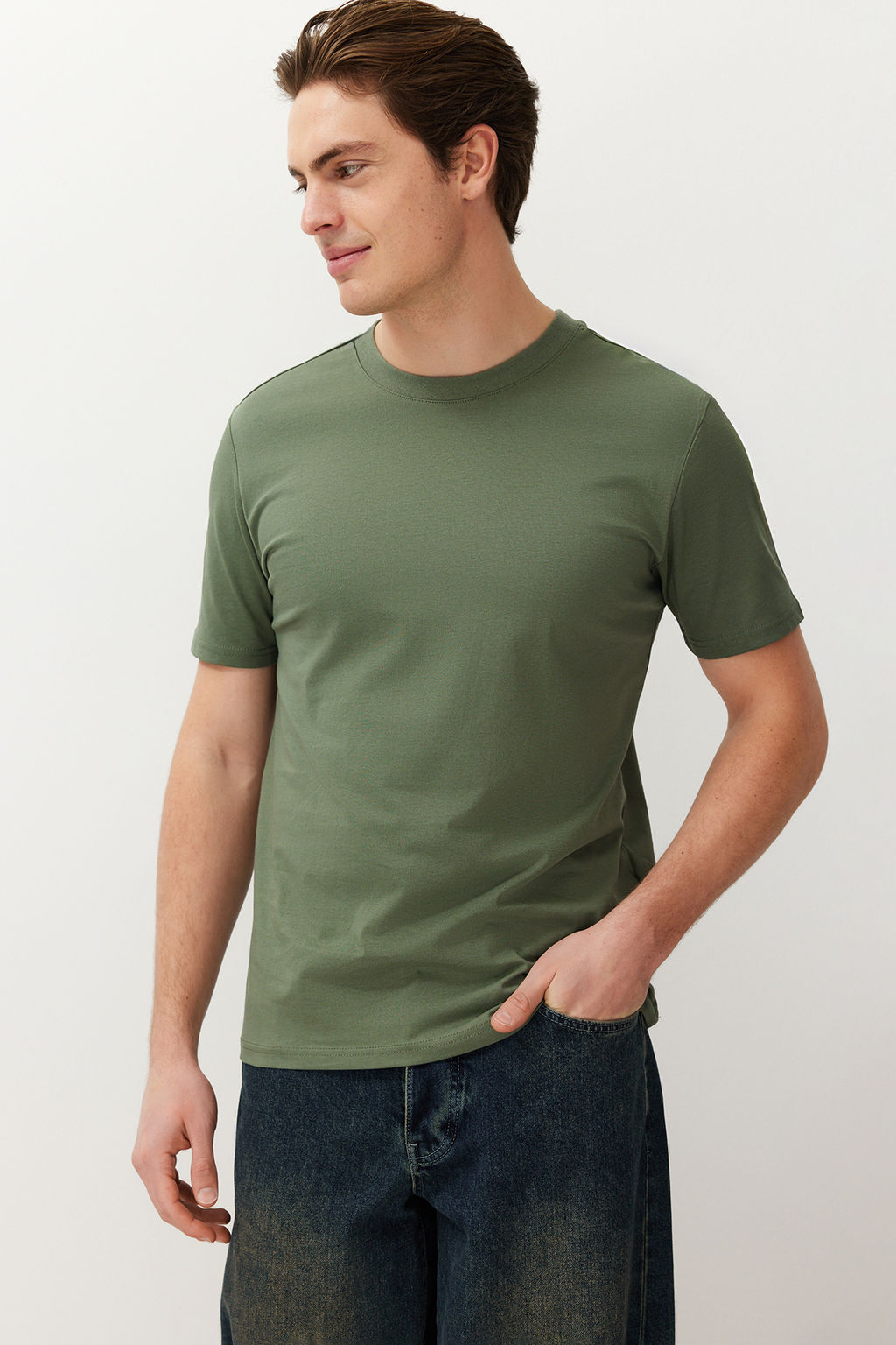 TRENDYOL MAN Siyah-Kahverengi-Gri-Tas-Beyaz Slim/Dar Kesim 5li Paket %100 Pamuk Tok Kumas T-shirt TMNAW20TS0243 - Trendyolmilla фото 20