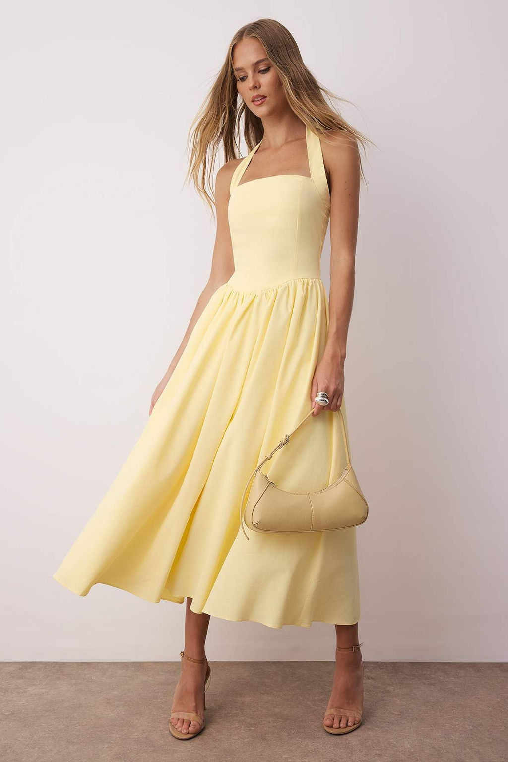 Sar? Boyundan Bagl? Etegi Genis Poplin Maxi Dokuma Elbise TWOSS25EL00881 - Trendyolmilla фото 6