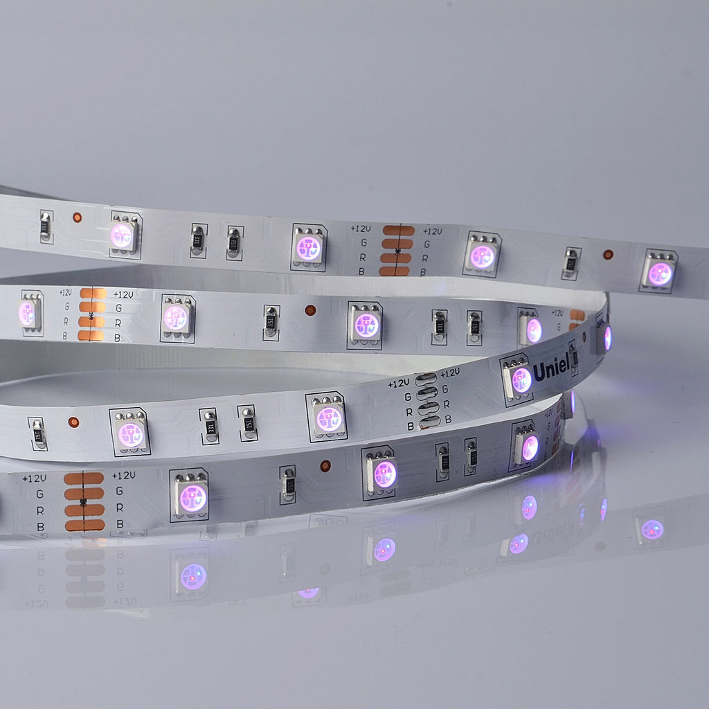 ULS-M22-5050-30LED/m-10mm-IP20-DC12V-7,2W/m-5M-RGB PROFI Гибкая светодиодная лента на самоклеящейся основе. Катушка 5м. в герметичной упаковке. RGB. ТМ Uniel.