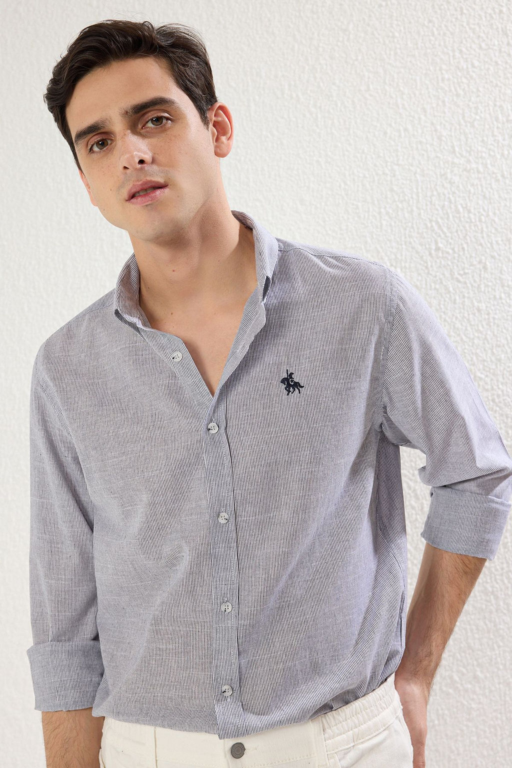 TRENDYOL MAN Lacivert Regular Fit Flaml? Cizgili Nak?sl? S?k Gomlek TMNSS25GO00034 - Trendyolmilla фото 2
