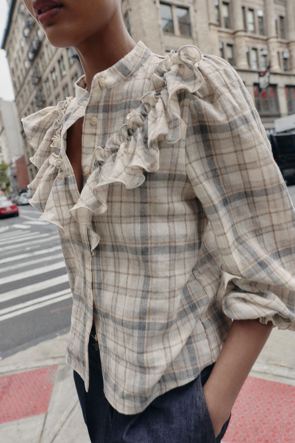 CHECK SHIRT WITH RUFFLES