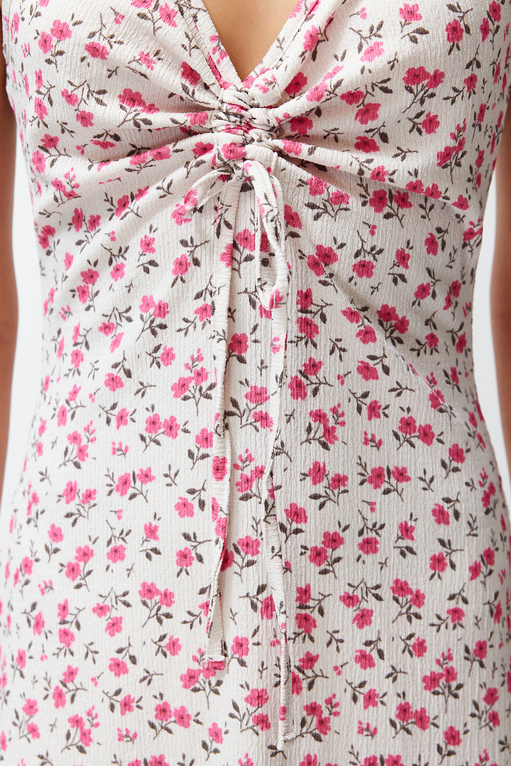 Ekru Cicek Bask?l? Burumcuk Belden Ac?lan/Skater Ask?l? Midi Orme Elbise TWOSS23EL01454 - Trendyolmilla фото 5