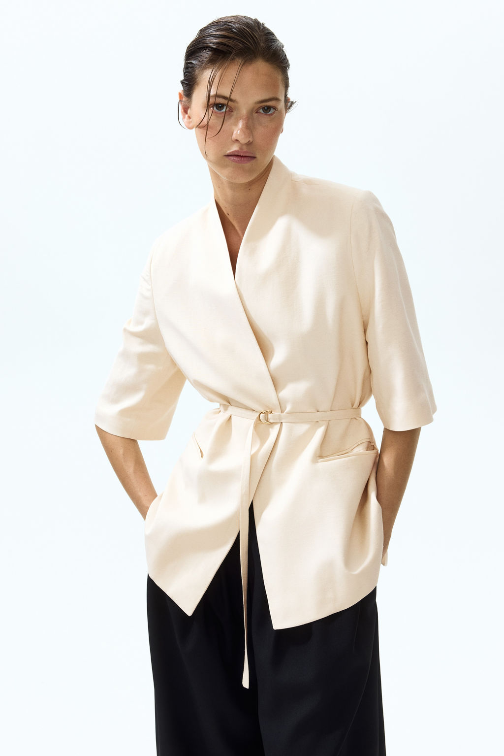 Blazer de manga corta en mezcla de lino - H&m фото 6