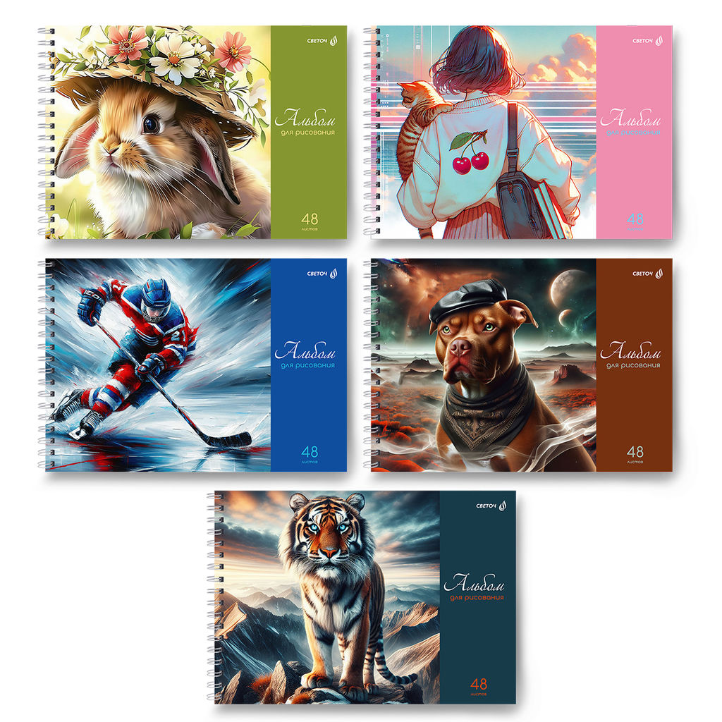 Светоч А234 Альбом для рисования, 100 г/м2 A4 29.5 х 21 см 5 шт. на гребне 48 л. 01621 МИКС Для тебя