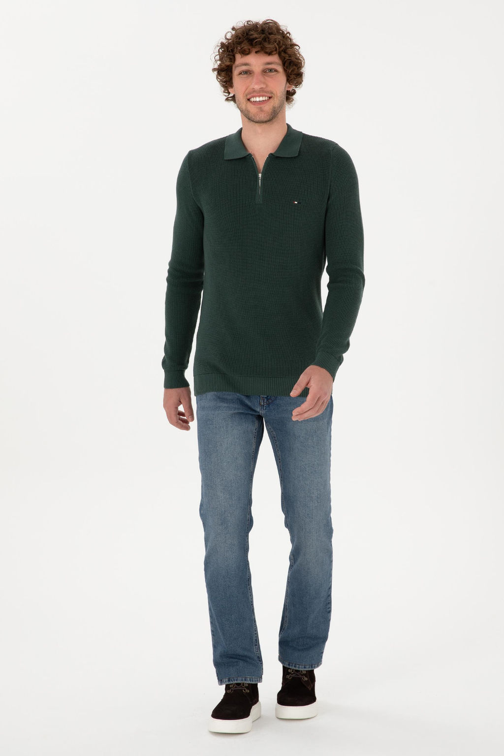 Erkek Regular Fit Fermuarl_ Koyu Ye_il Basic Kazak - U.s. polo assn фото 4