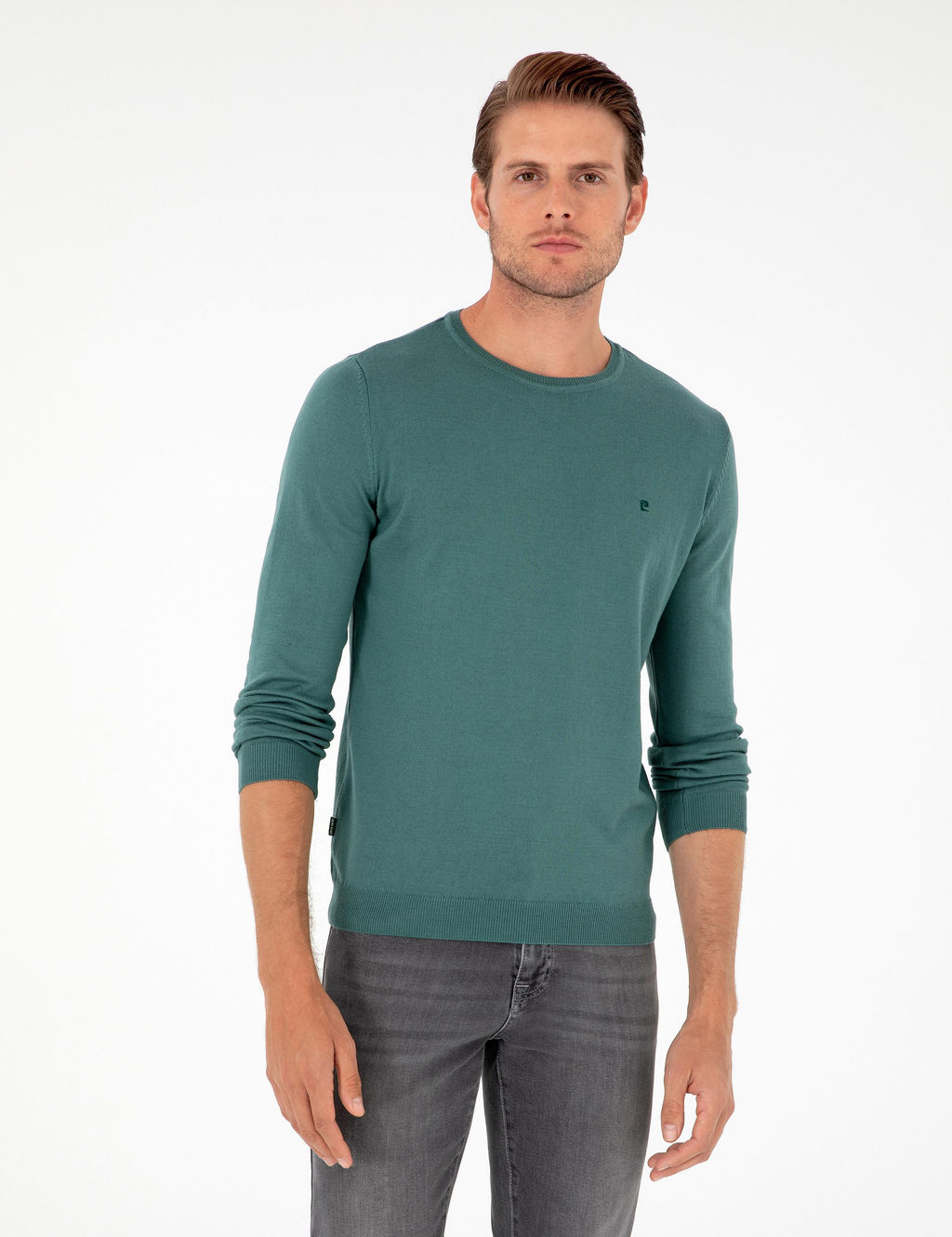 Ye_il Slim Fit Bisiklet Yaka Basic Triko Kazak