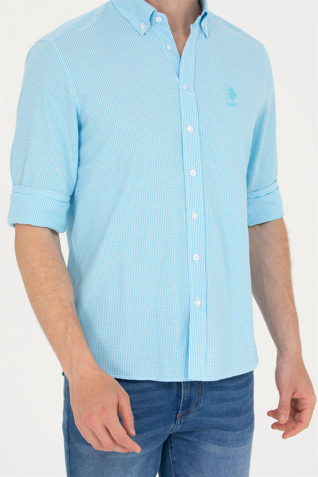 Мужская бирюзовая рубашка с длинным рукавом Неожиданная скидка в корзине - U.s. polo assn фото 6