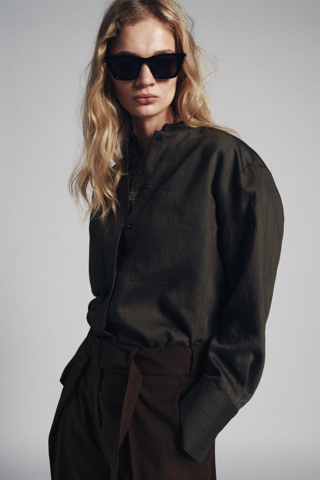 STRIPED STAND-UP COLLAR SHIRT ZW COLLECTION