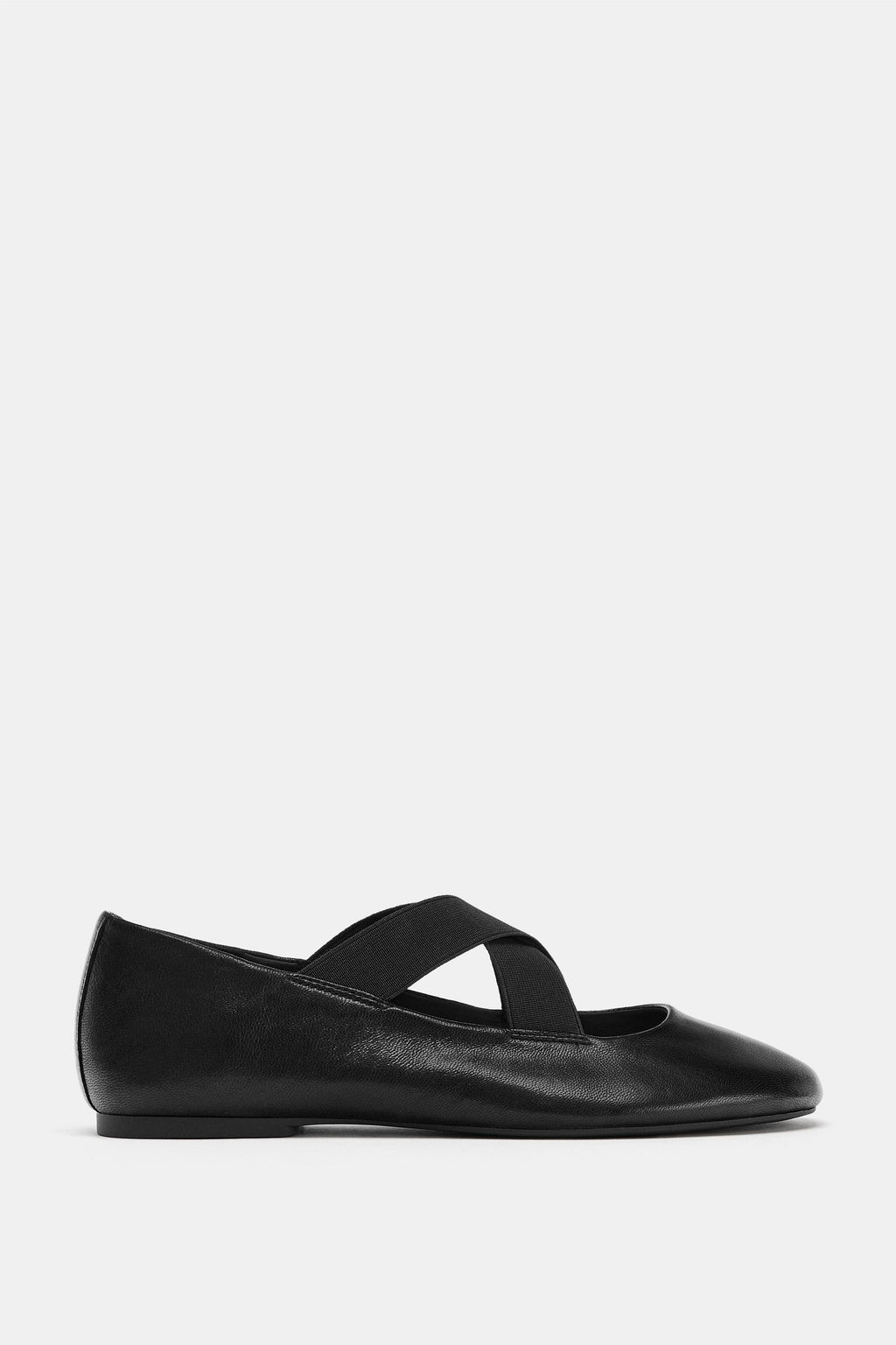 LEATHER BALLET FLATS WITH CROSSED ELASTIC STRAPS - Zara фото 7