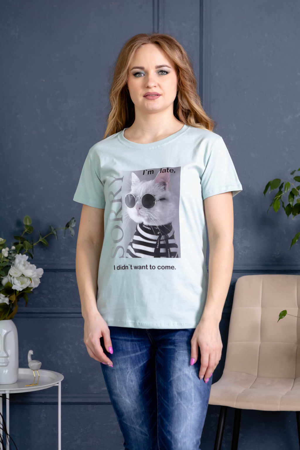 Футболка Алина (Кот в тельняшке) 3-541е