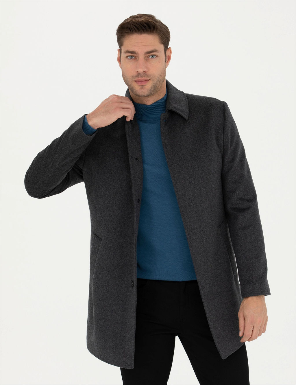 Antrasit Y_n Kar___ml_ Slim Fit Ka_e Kaban