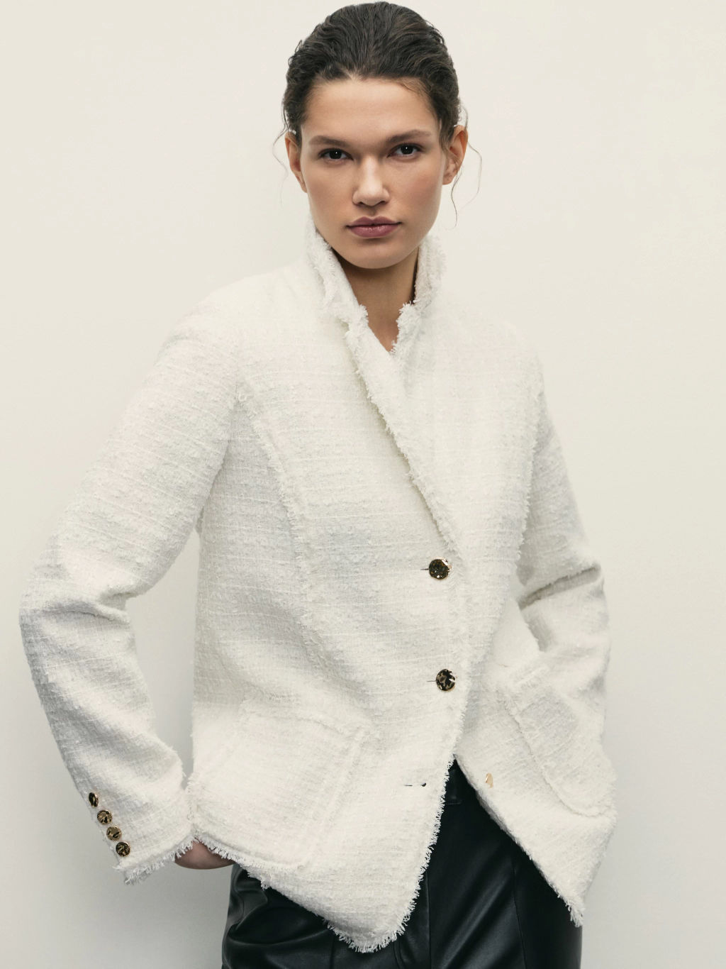 Однобортный жакет с бахромой из твида / Zarina