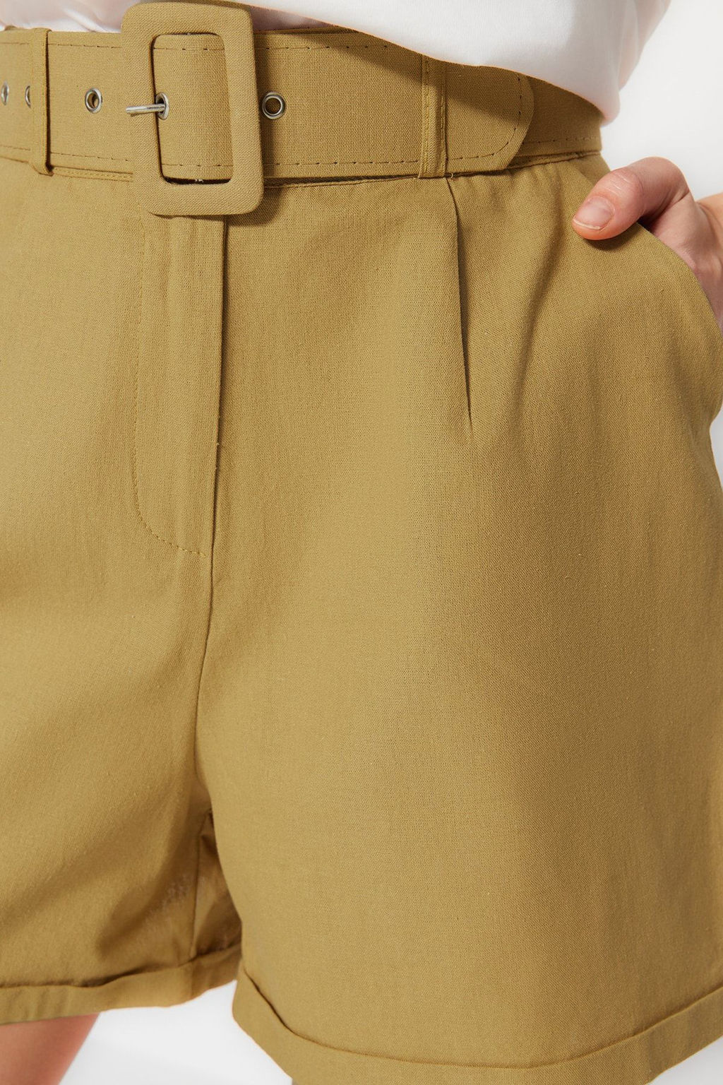 Haki Kemer Detayl? Dokuma Sort TWOSS19IE0062 - Trendyolmilla фото 12