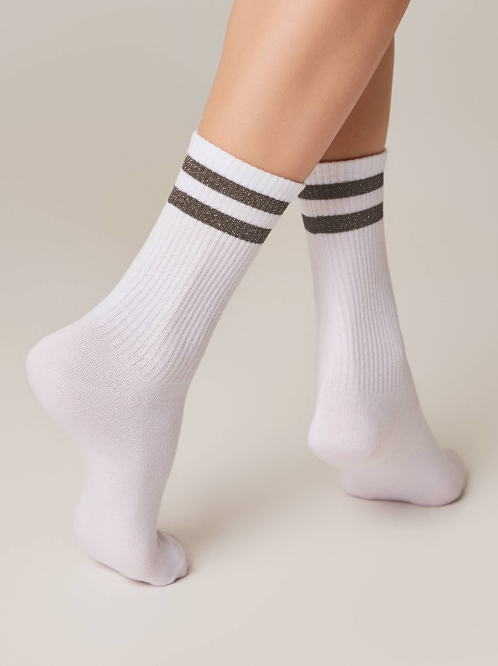 Цена за 2 пары. Носки Классические CONTE ACTIVE Хлопковые носки с яркими полосками из люрекса белый-серый - Conte elegant фото 3