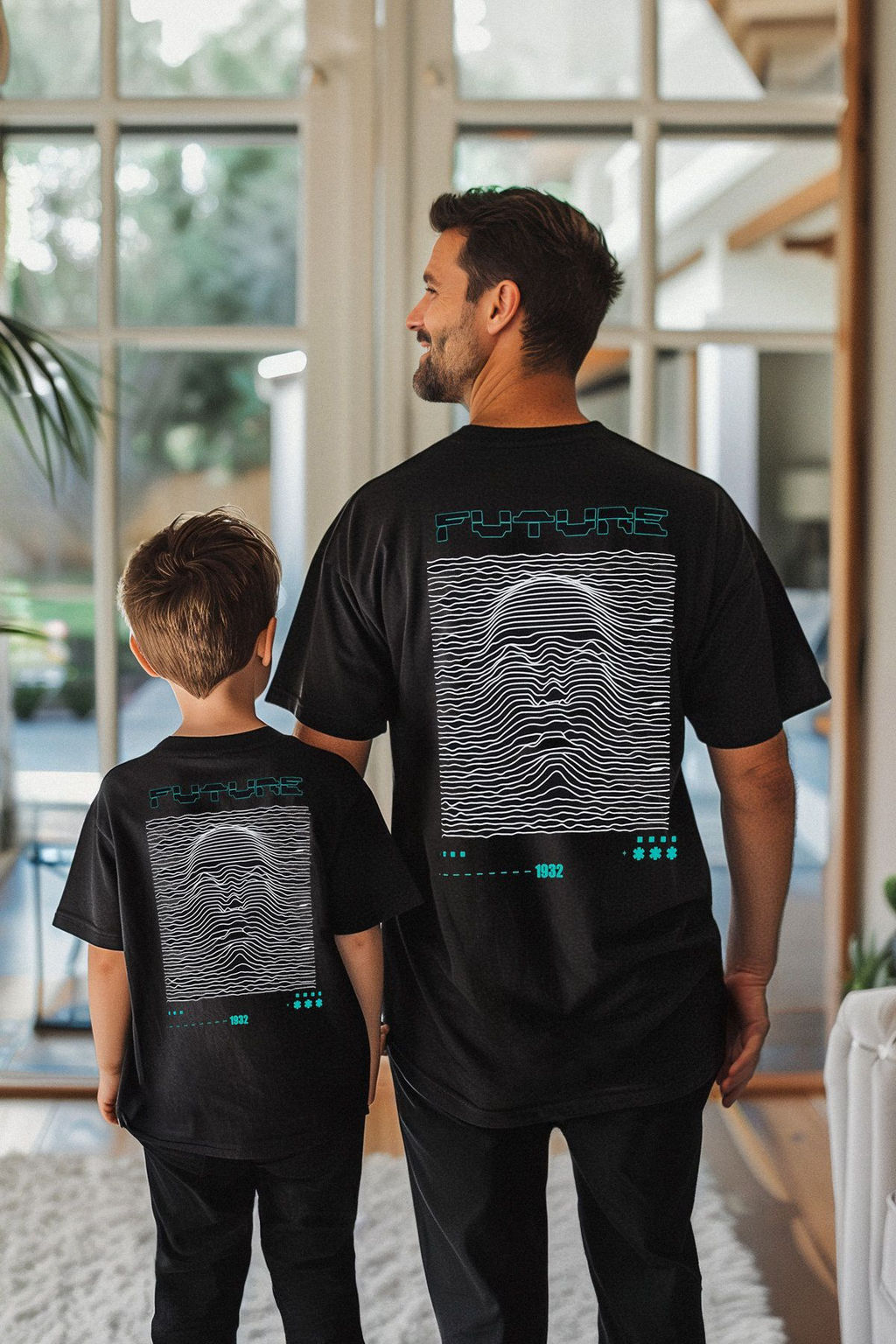 Siyah Erkek Cocuk S?rt Bask?l? Baba-Ogul Orme T-Shirt TKDAW25TS00018