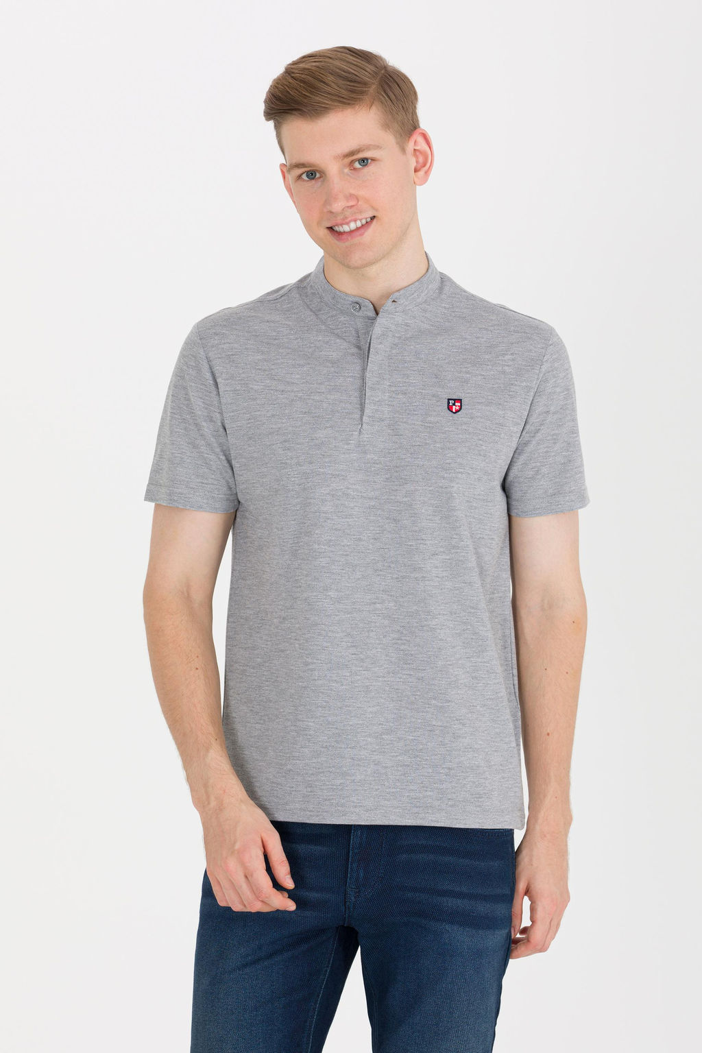 U. S. Polo Assn Мужская серая футболка с меланжевым воротником - U.s. polo assn фото 4