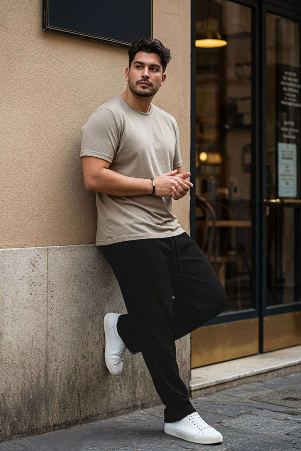 TRENDYOL MAN Buyuk Beden Siyah Wide Leg Dokulu K?r?smaz Gizli Kordonlu Esofman Alt? TMNSS25AJ00002