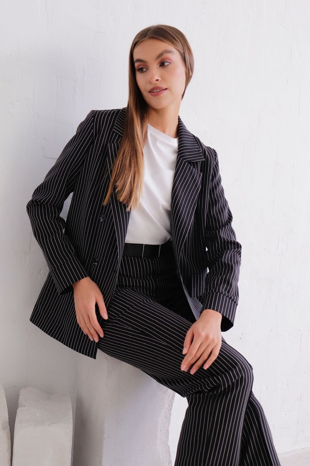 11782 Брюки со стрелками чёрные в полоску - Martichelli фото 2