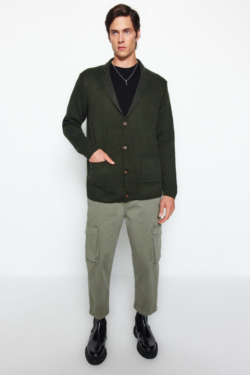 TRENDYOL MAN Antrasit Regular Fit Yunlu Yaka Triko H?rka TMNAW22HI0140 - Trendyolmilla фото 3