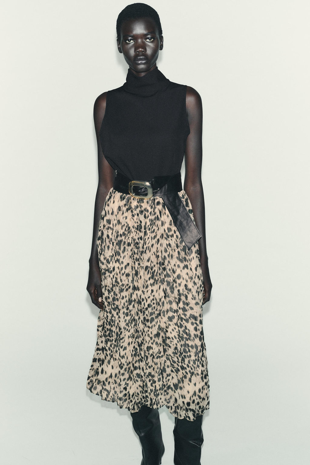 ANIMAL PRINT COMBINATION MIDI DRESS WITH BELT - Zara фото 3