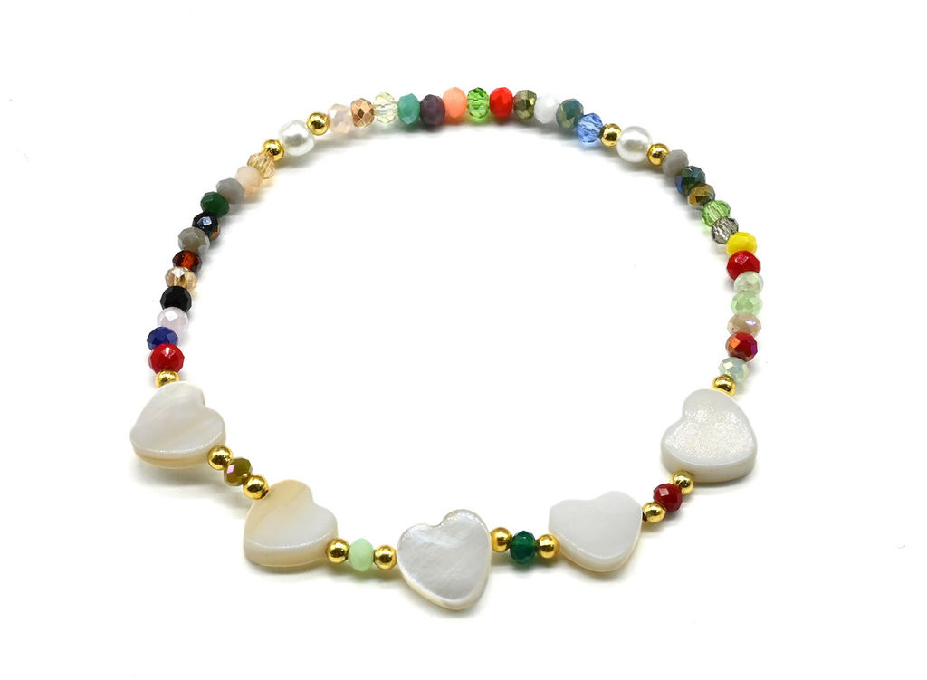 Браслет из циркона цв.ассорти с перламутровой вставкой Сердце