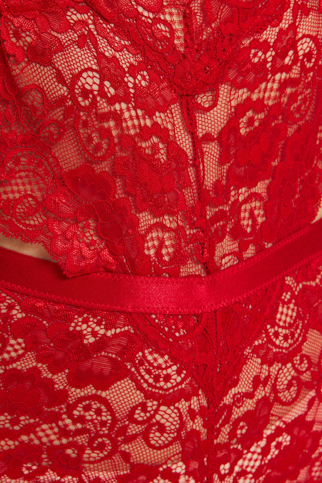 Koyu K?rm?z? Dantelli Pencere/Cut Out Detayl? Ip Ask?l? C?tc?tl? Orme Body THMAW23BD00026