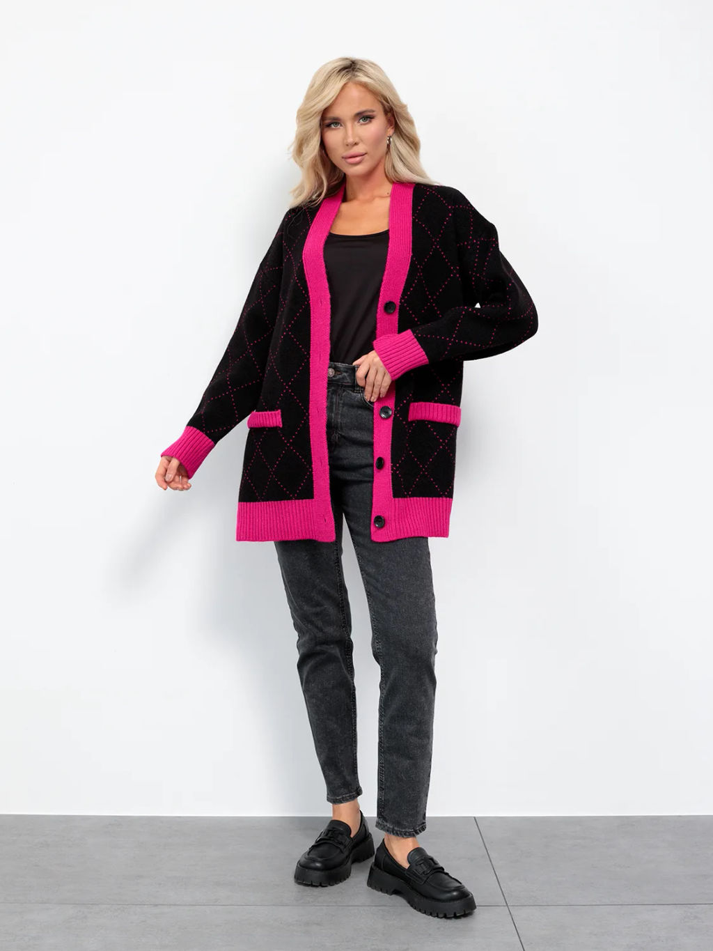 JETTY Кардиган вязаный на пуговицах оверсайз