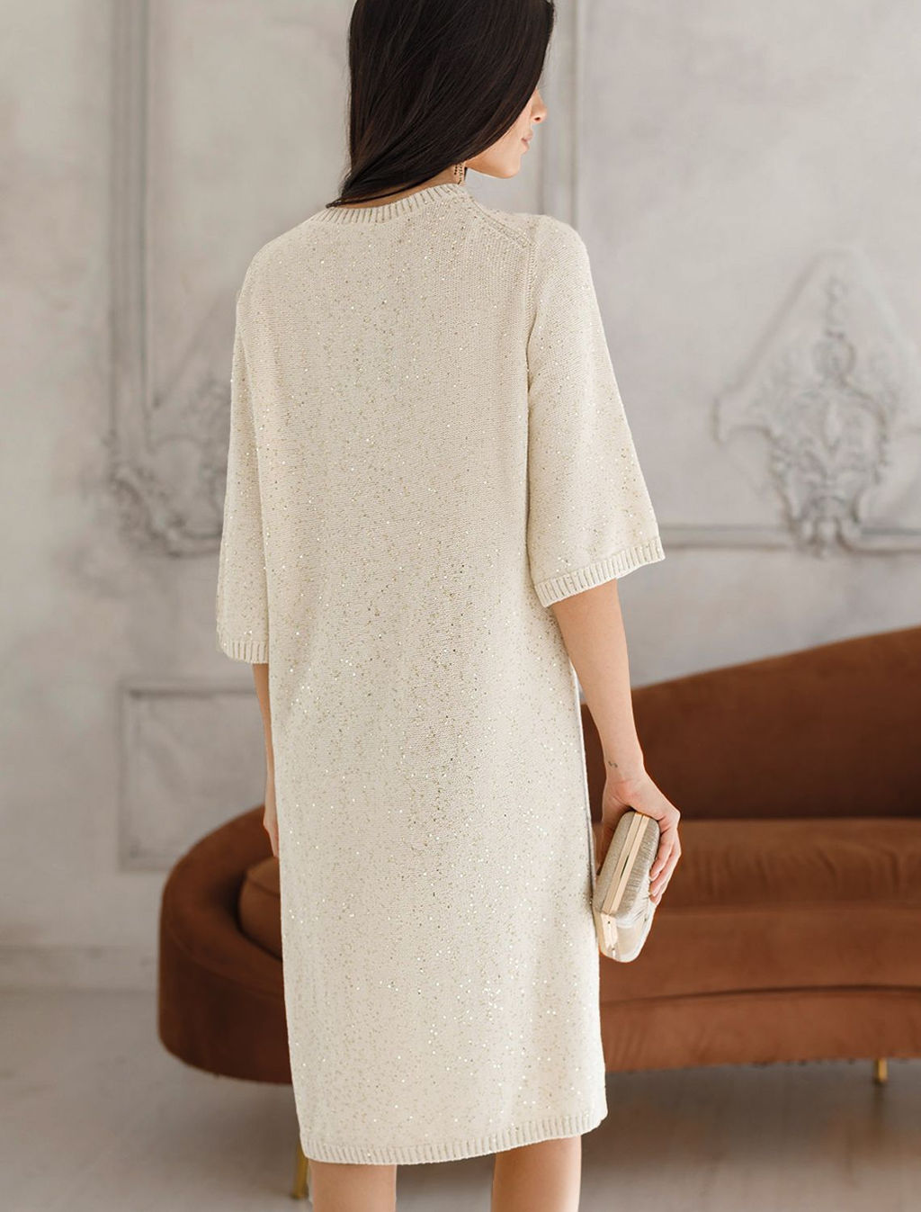 Платье вязаное из хлопковой пряжи с пайетками - Vilatte фото 3