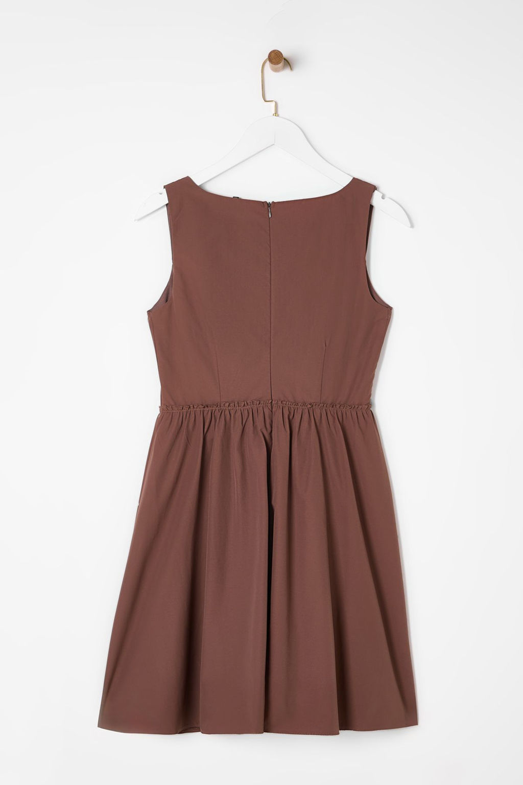 TRENDYOLMILLA Kahverengi A-Kesim Poplin Dokuma K?sa S?k Elbise TPRSS25EL00009  фото 8