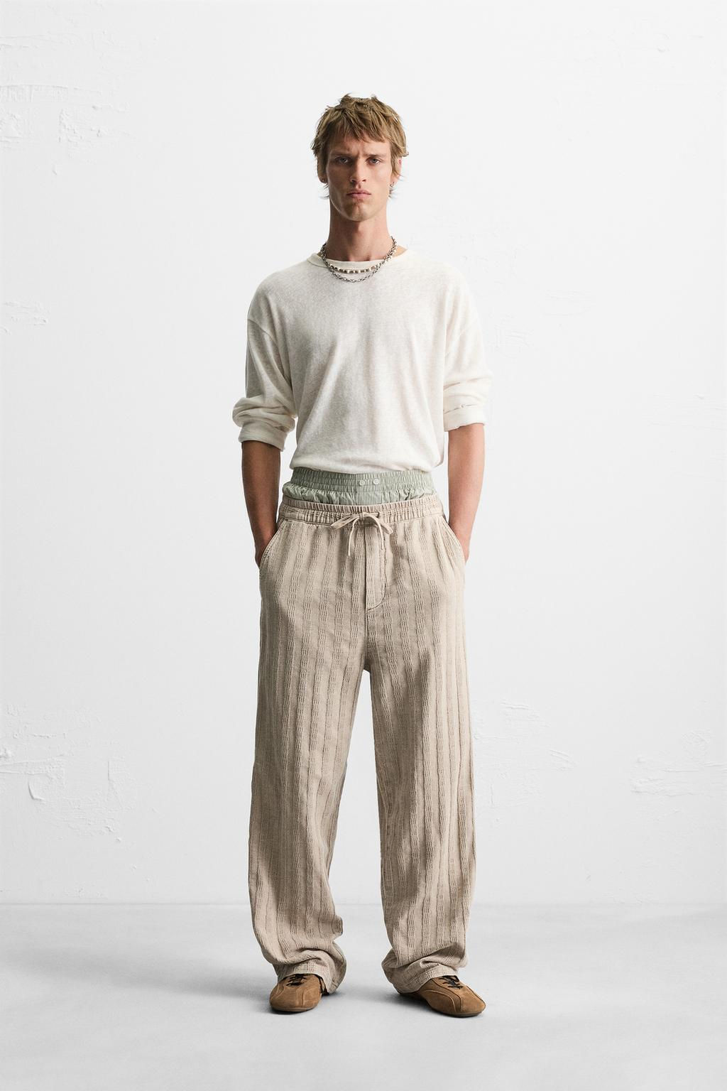 RELAXED FIT JACQUARD TROUSERS - Zara фото 21