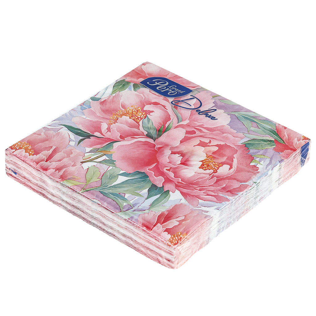 Салфетки бумажные 33х33см GrandPero Deluxe, 3-х слойные, 20 штук в упаковке, Розовый туман (Россия) - Bouquet фото 3