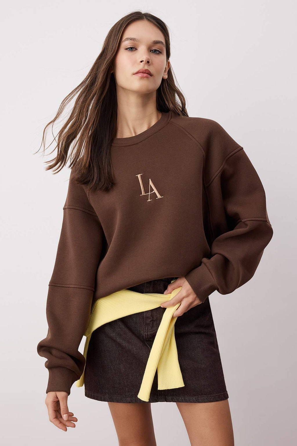 Kahverengi Bisiklet Yaka Regular Fit Nak?sl? Kal?n Ici Polarl? Orme Sweatshirt TWOAW24SW00199