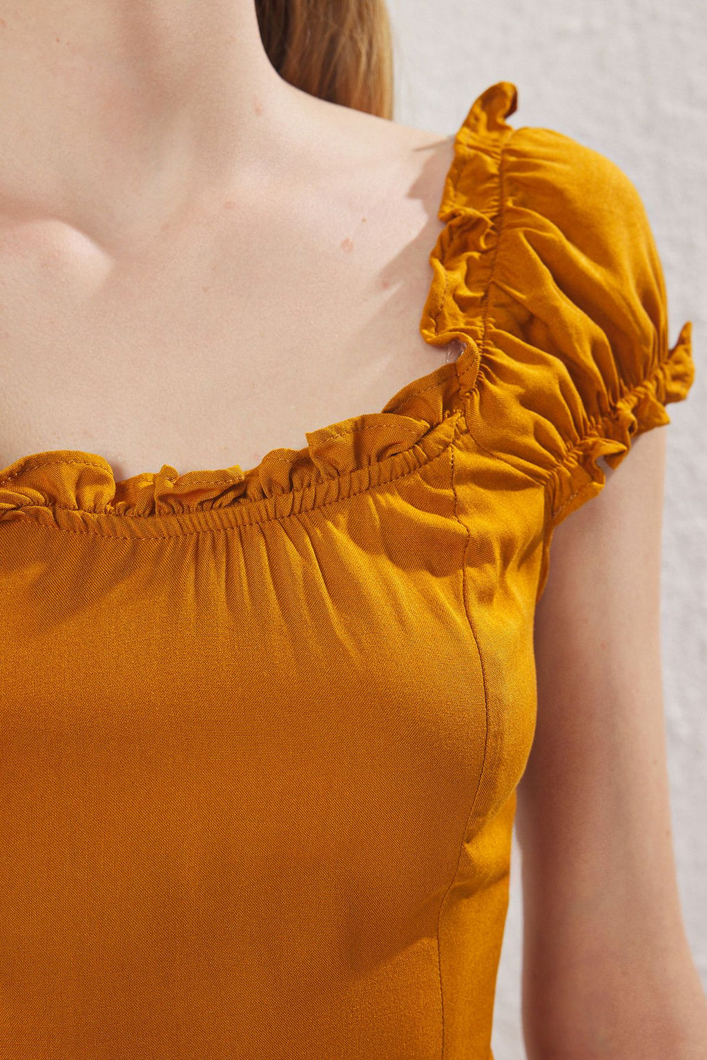 Kiremit A Kesim Yakas? Lastik Detayl? Midi Dokuma Elbise TWOSS25EL00632 - Trendyolmilla фото 4