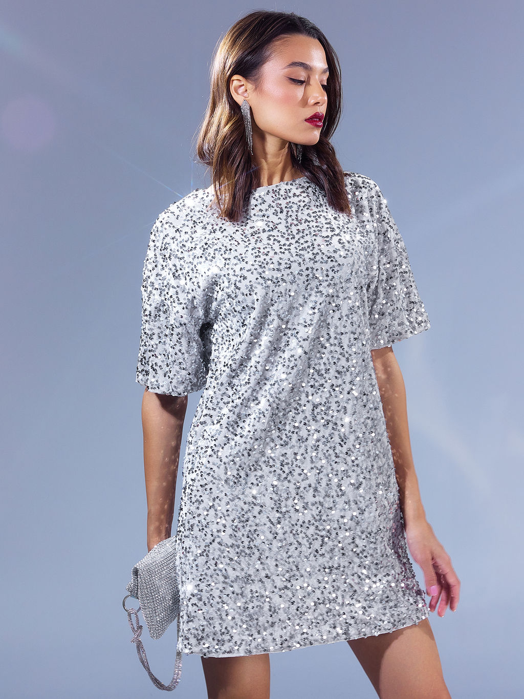 Платье женское мини серебристо-серое с пайетками - Mark formelle фото 2