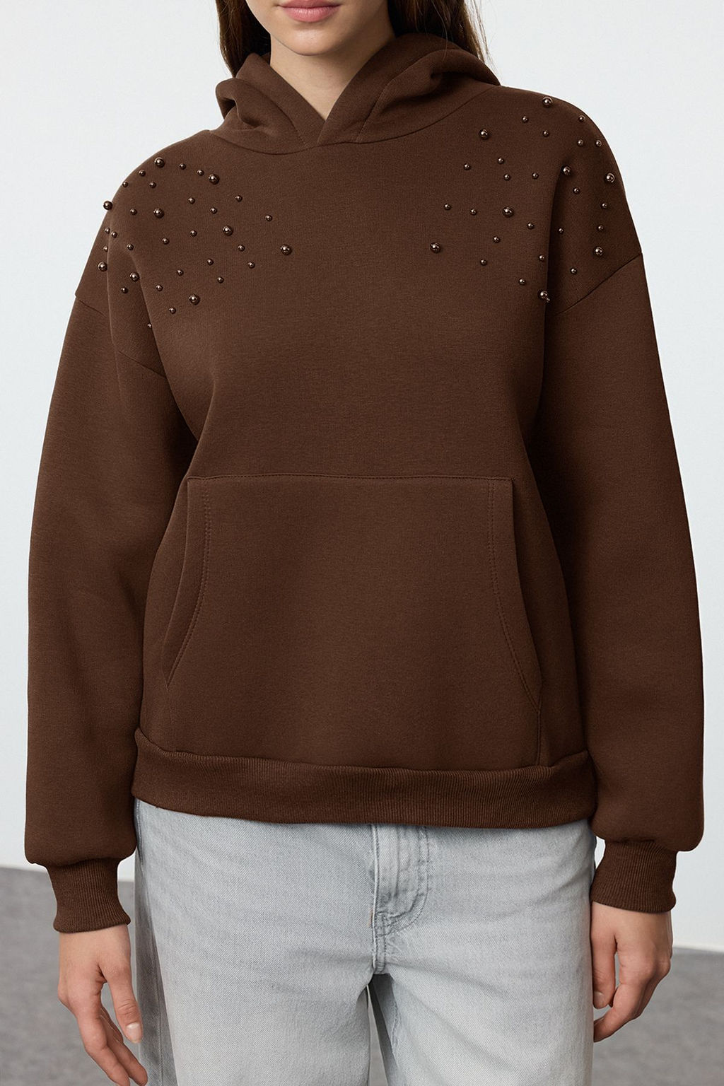 Kahverengi Relaxed/Rahat Kal?p Kal?n Ici Polarl? Orme Sweatshirt TWOAW25SW00137