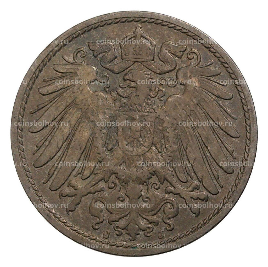 Монета 10 пфеннигов 1908 года J Германия