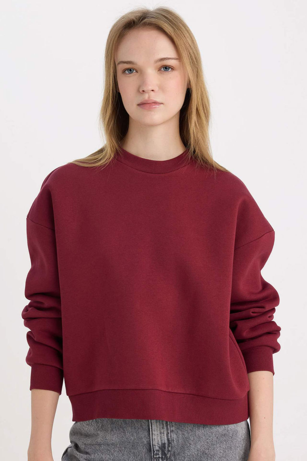 Regular Fit Bisiklet Yaka Kal?n Basic Duz Sweatshirt - Defacto фото 3