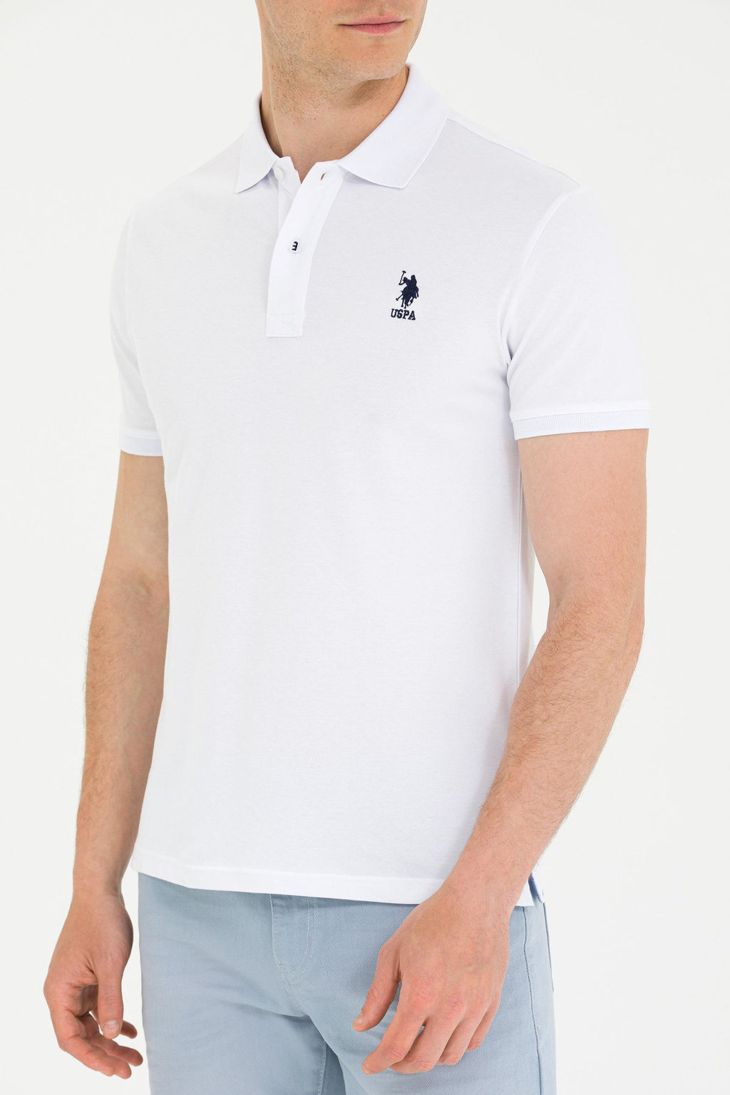 Футболка-поло U.S. Polo Assn базовая белая хлопок с эластаном  фото 20