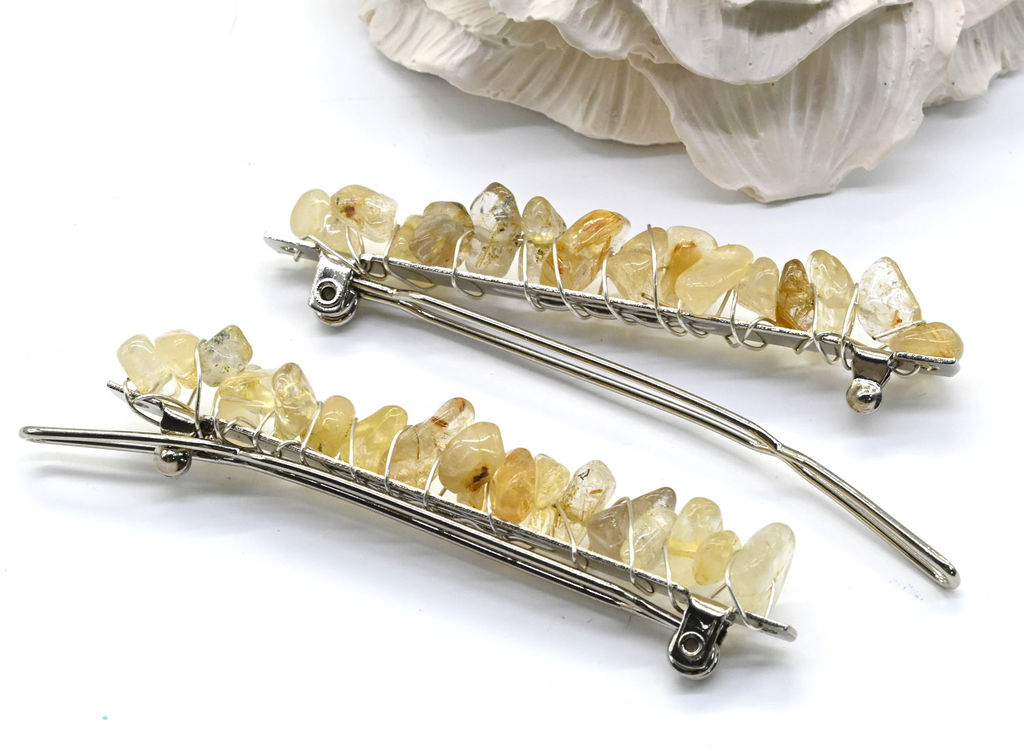 Заколка для волос с рутиловым кварцем (волосатик золотой) 6,5*0,8*1,3см