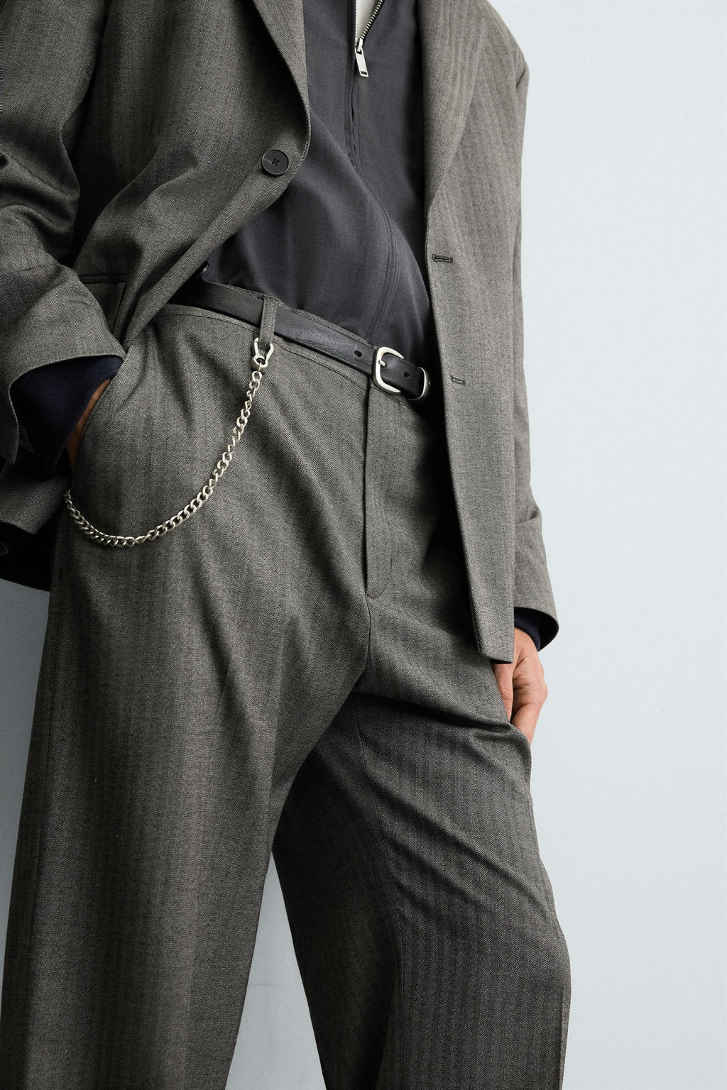 HERRINGBONE FLARE FIT TROUSERS