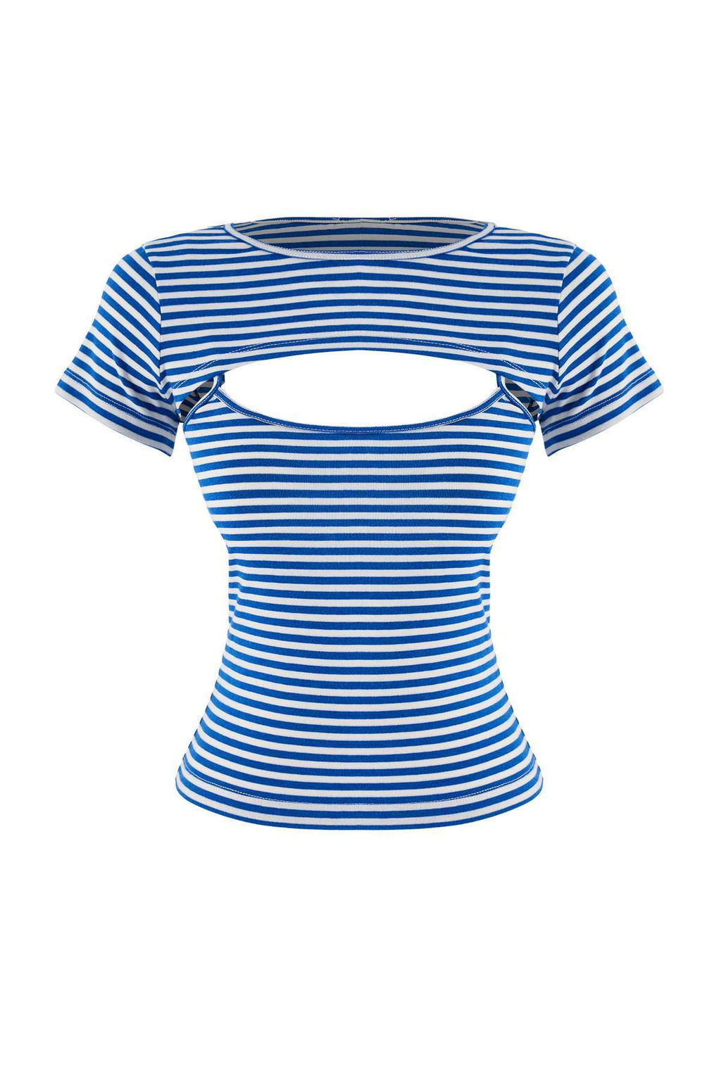 Mavi _izgili Fitted 2 Par_al_ Pencere Detayl_ Fitted Crop Esnek _rme T-Shirt TWOAW27TS00031 - Trendyolmilla фото 6