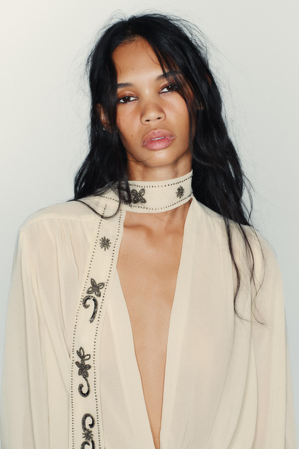 GEORGETTE FOULARD SHIRT WITH BEADS - Zara фото 3