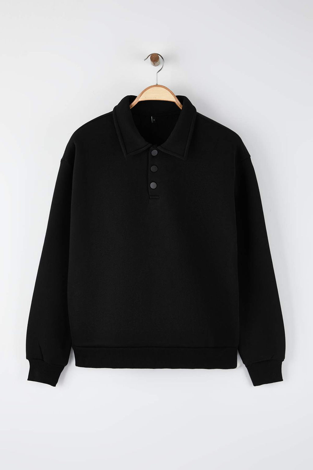 Siyah Yeni Oversize/Genis Kesim Soft Kalite Ici Polarl? Polo Yaka Sweatshirt TMNAW26SW00004 - Trendyolmilla фото 5