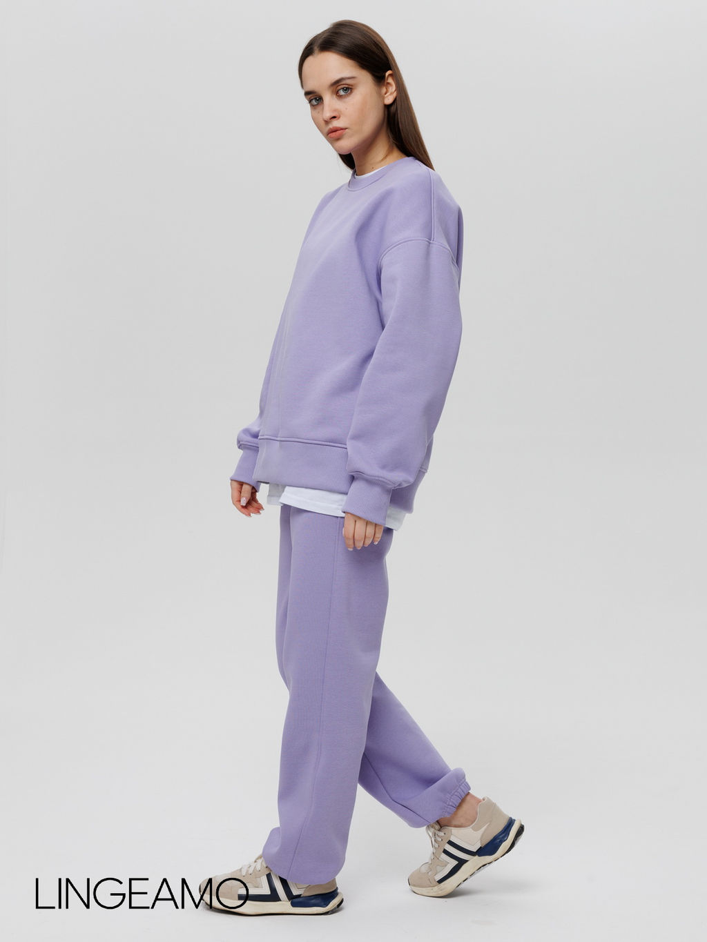 Женский свитшот оверсайз из футера с начесом Lingeamo сиреневый ВК-23 (32)  фото 4