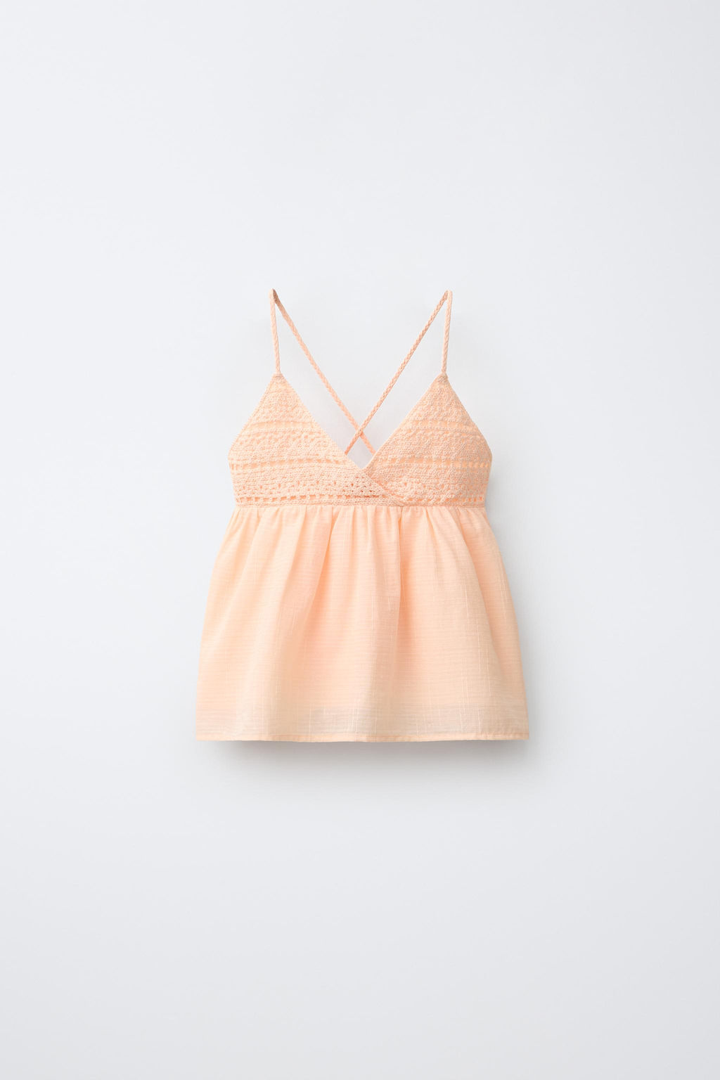 TOP FLUIDO COMBINADO CROCHET / Naranja claro