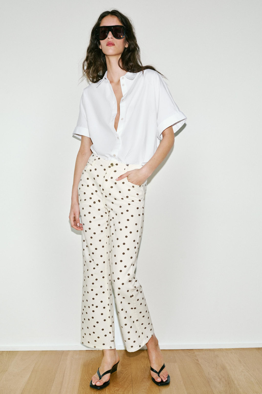 JEANS Z1975 MINI FLARE TIRO MEDIO LUNARES / Blanco roto