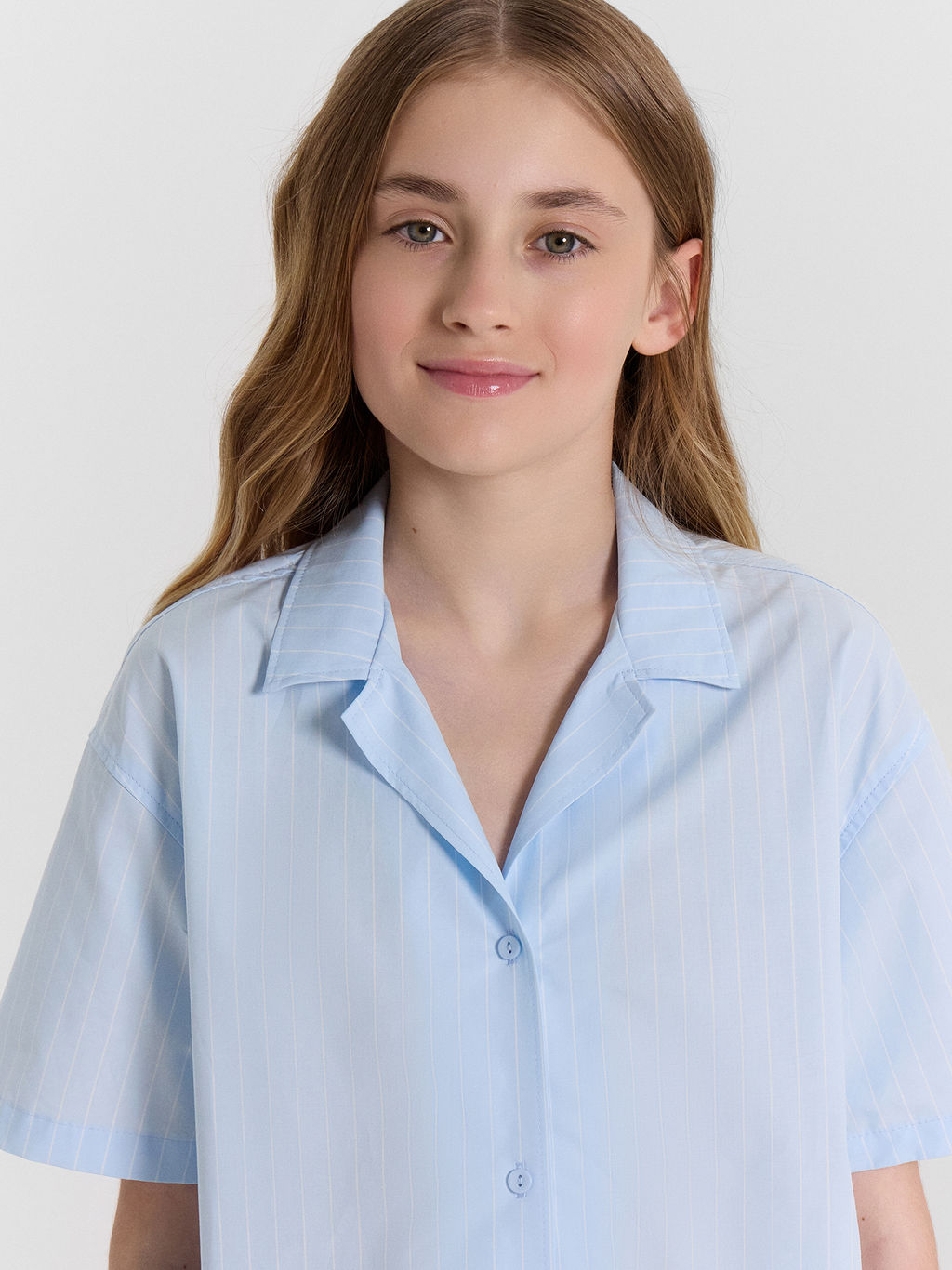 Рубашка для девочек голубая в полоску - Mark formelle фото 4