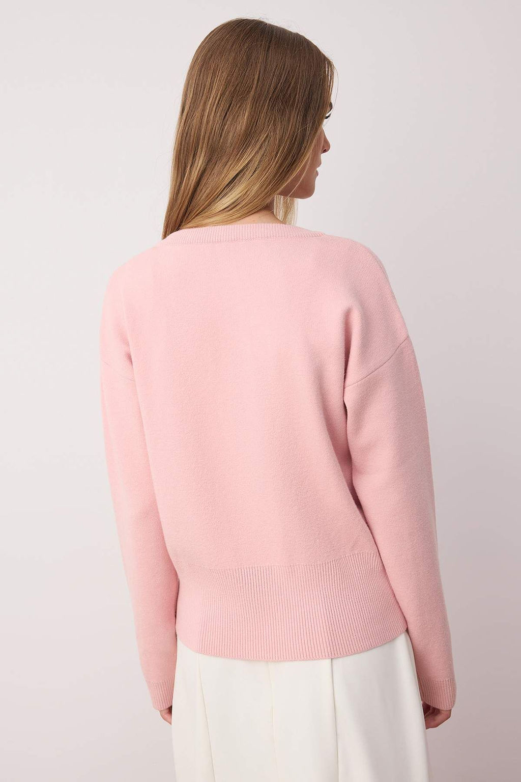 Pembe 2li Premium Iplik/Ozel Iplik Bisiklet Yaka Basic Triko H?rka-Bluz Tak?m TWOAW26HI00124