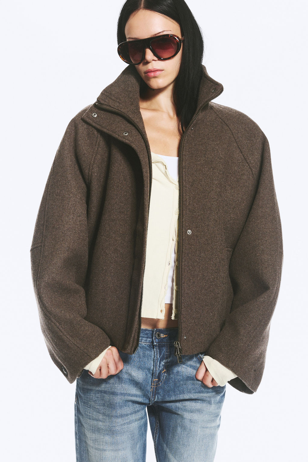 Chaqueta de mezcla de lana con cuello alto - H&m фото 3