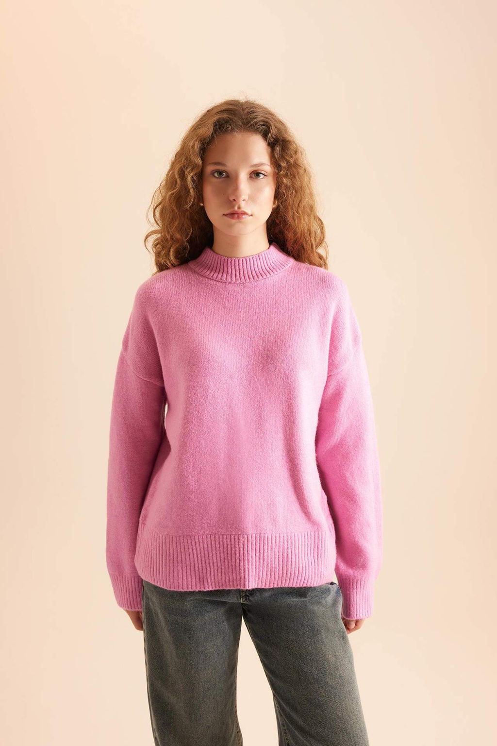 Oversize Genis Kal?p Yar?m Bal?kc? Yaka Kazak - Defacto фото 2